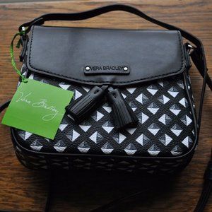 Vera Bradley Tassel Crossbody Purse Black White Studs